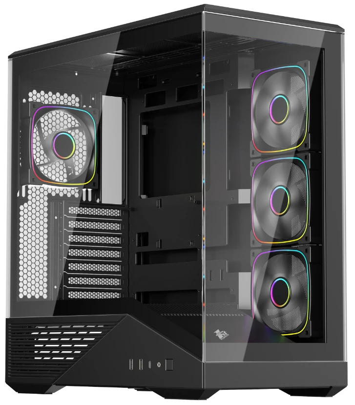 Корпус 1STPLAYER GM7 ARGB Black (GM7-BK-3FN7R-1FN7); ATX; Midi-Tower; 4x120 мм; 2xUSB 3.0/1xUSB Type C; Mic/Aud; чёрный