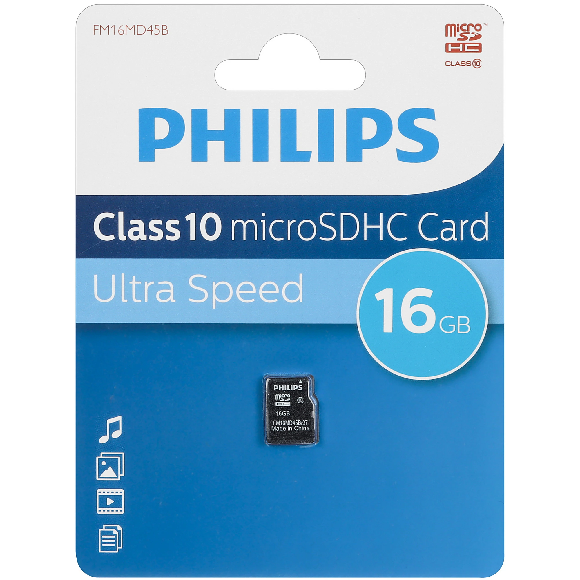Карта памяти 16 ГБ Philips (FM16MD45B/97); micro SDHC; Class 10; без адаптера