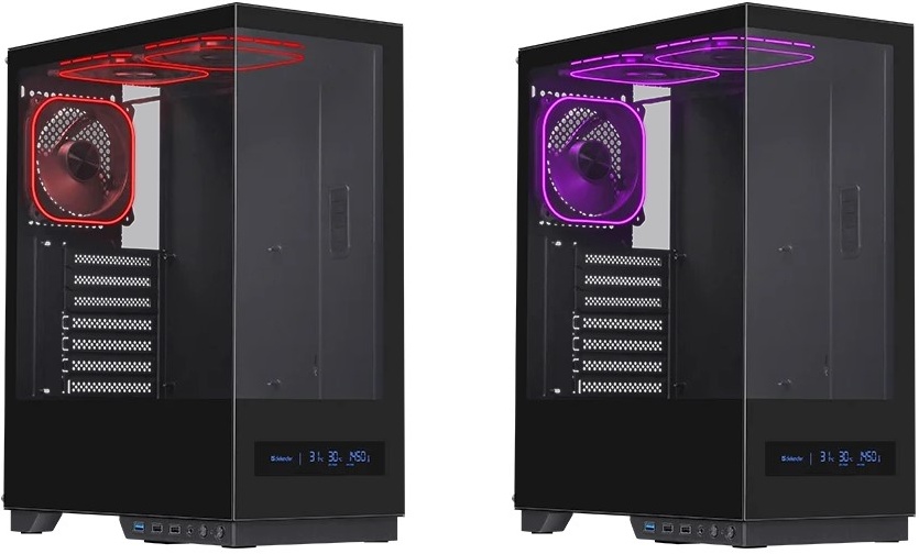 Корпус Defender HyperHub Pro ARGB Black (25141); ATX; Midi-Tower; без БП; 3x120 мм; LED дисплей; 3xUSB,1x jack 3.5 mm Mic/Aud; чёрный