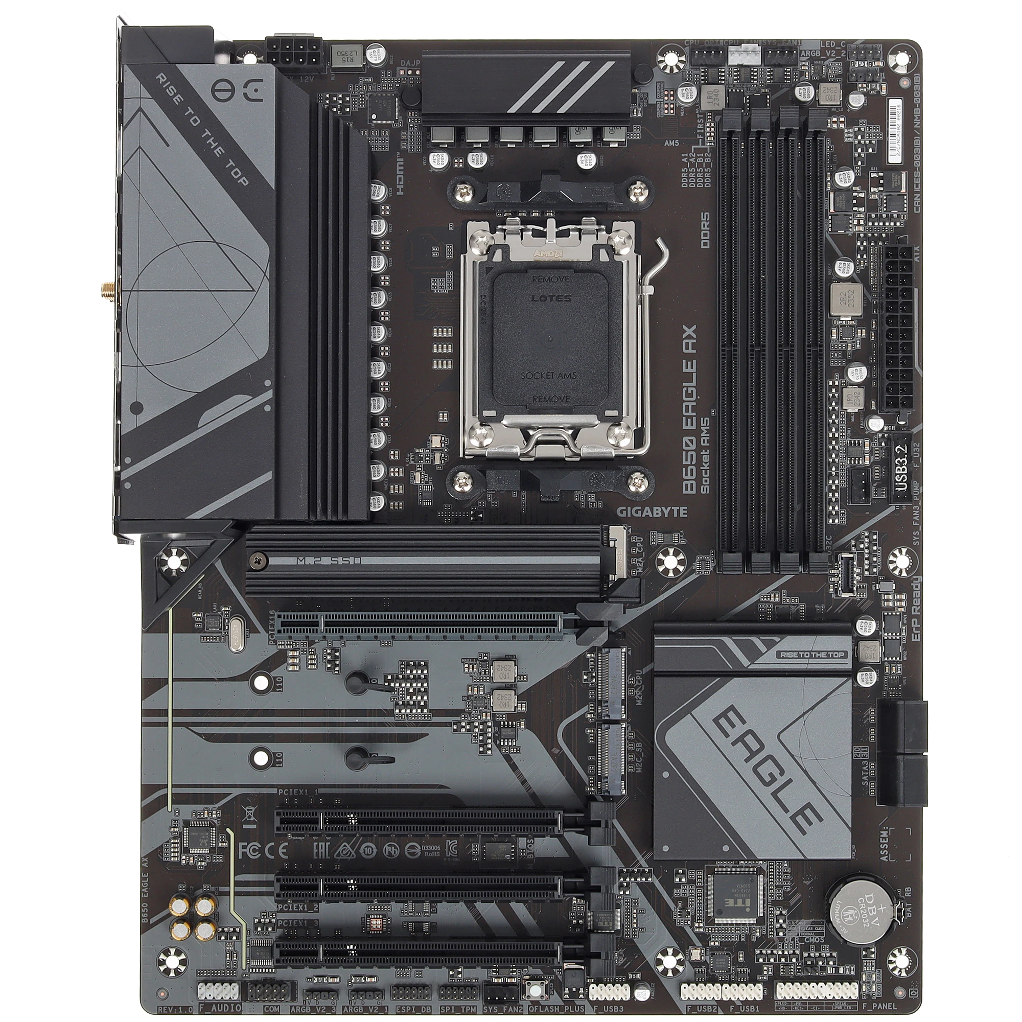 Материнская плата Gigabyte B650 EAGLE AX; Socket AM5; ATX; AMD B650; 4хDDR5(8000); 4xPCI-E x16; 1xHDMI; 1xDP; 4xSATA 6Gb/s; Audio 8 ch; 1GbE+WIFI 6/BT