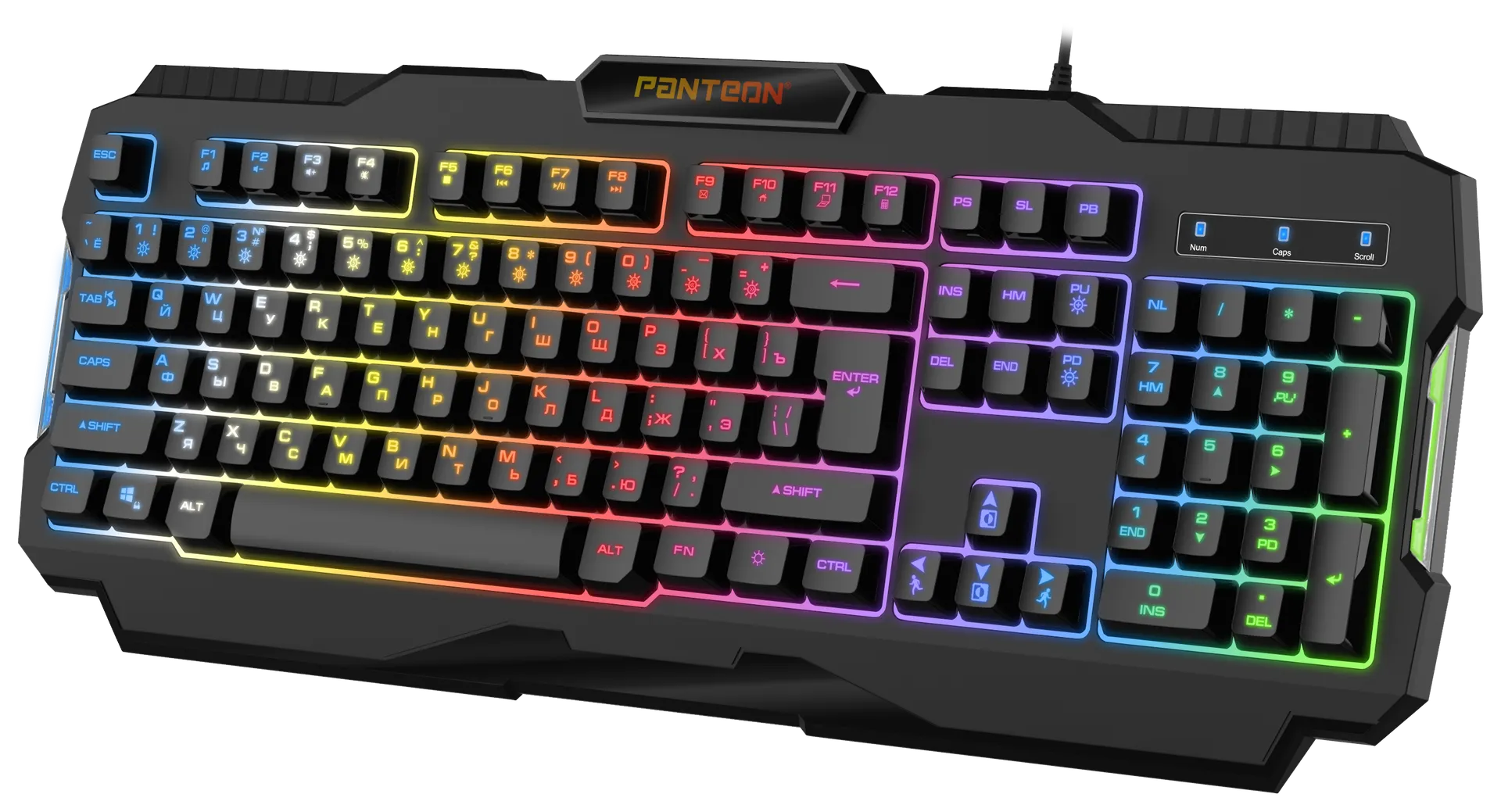 Клавиатура игровая Jet.A PANTEON M350 Black; USB; мембранная; 104 клавиш; 12 (+FN); подсветка RGB, PC, PlayStation 3/4/5, XBOX One; ENG\RUS; чёрный