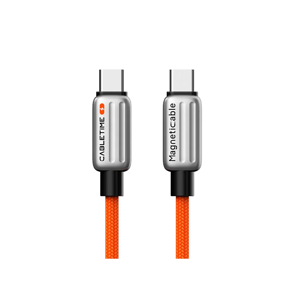 Кабель Type-C/Type-C CABLETIME CU06H 240W; (CT-CM240-MZO1); 240Вт; 5A; до 480 Мбит/с; 1 м; магнитная катушка, оранжевый