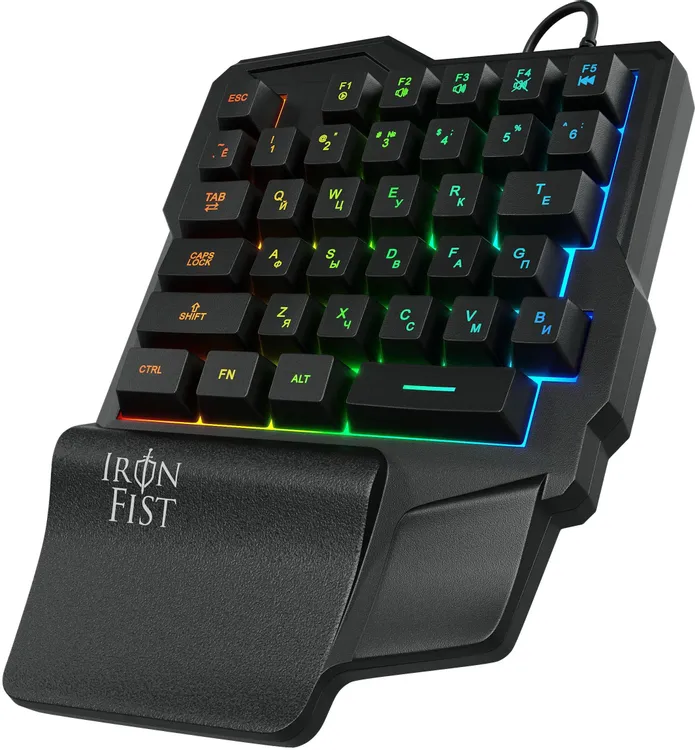 Клавиатура игровая Oklick 701G IRON FIST (1196590); USB; мембранная; 35 клавиши; 5 (+FN); LED подсветка; черный