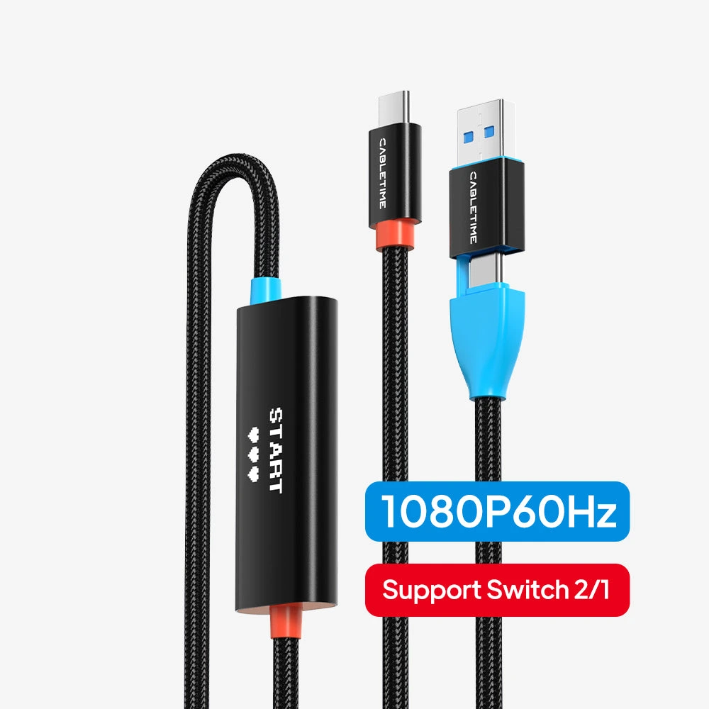 Адаптер Type-C/HDMI CableTime CC19L; карта видеозахвата для Nintendo Switch 2/1, Steam Deck, ПК/Mac; 4К 30Гц; PD 100W; 1 м; синий