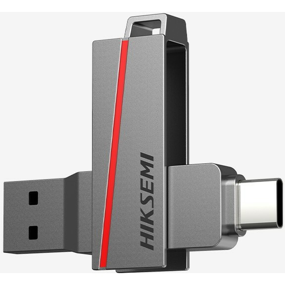Накопитель USB-флэш 256 ГБ Hikvision HIKSEMI DUAL SLIM E307C Grey (HS-USB-E307C/256G/U3); USB 3.X; ротатор; металлический корпус; OTG Type-C; серый