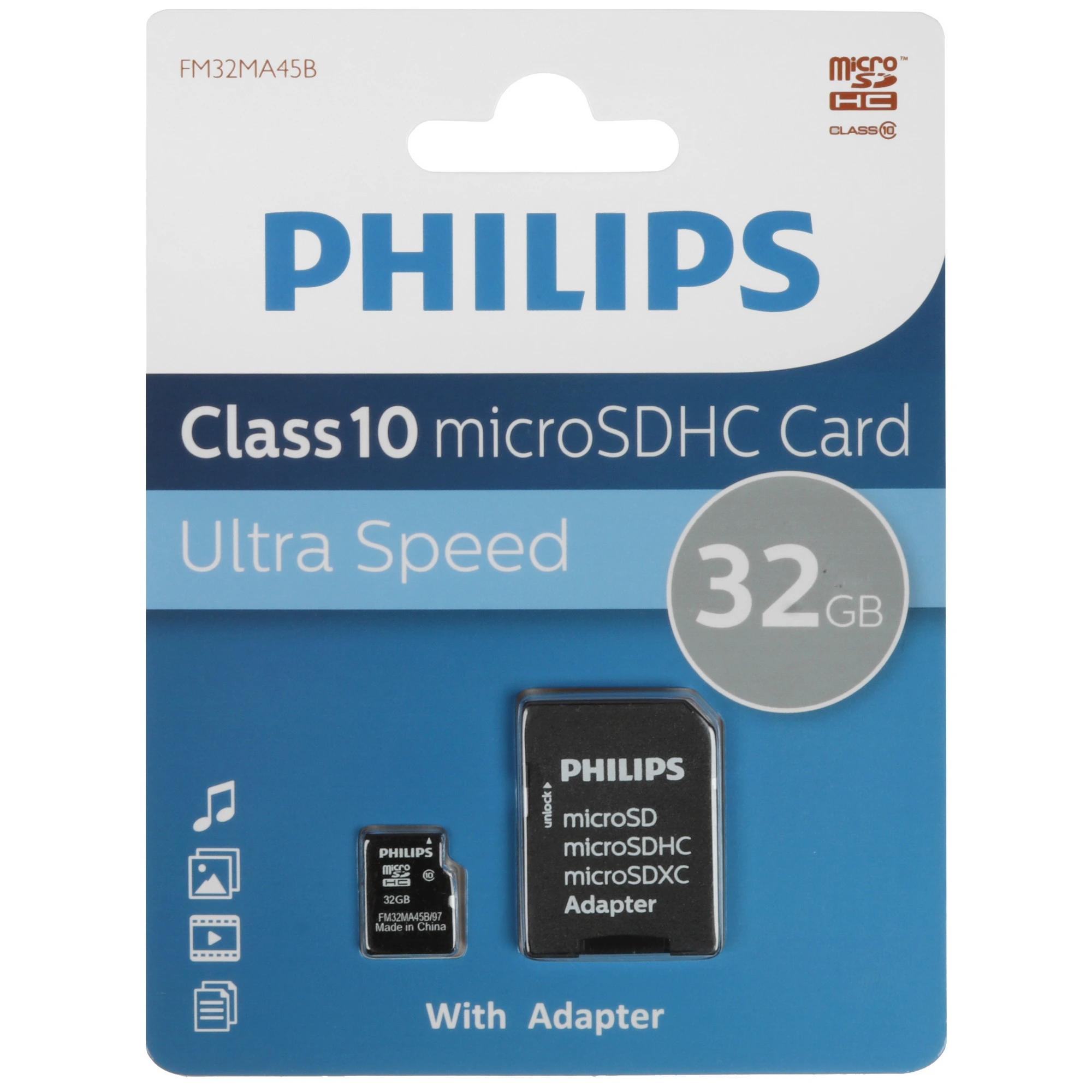 Карта памяти 32 ГБ Philips (FM32MA45B/97); micro SDHC; Class 10; адаптер SD