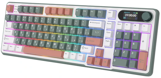 Клавиатура проводная Royal Kludge RK-S98 White/Violet (Chartreuse switch); USB + (Bluetooth/2.4 Ггц); механическая; 98 клавиш; Hot-swap; USB хаб; отсо