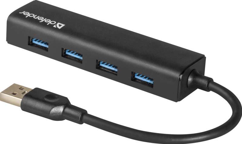 Концентратор USB внешний Defender Quadro Express (83204***); 4xUSB; 4-порта; USB 3.0; чёрный