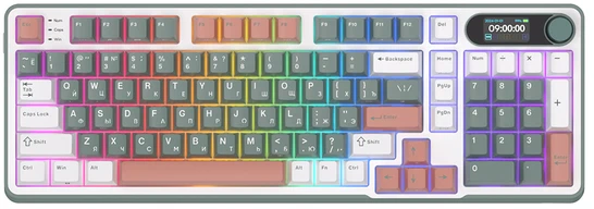 Клавиатура проводная Royal Kludge RK-S98 White/Violet (Chartreuse switch); USB + (Bluetooth/2.4 Ггц); механическая; 98 клавиш; Hot-swap; USB хаб; отсо