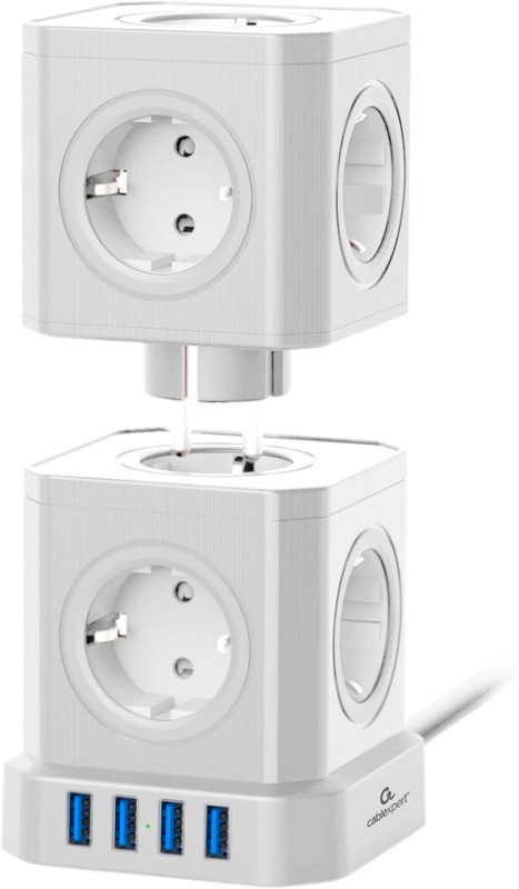 Сетевой фильтр Cablexpert (TWR-9-U4-W-2), 2,0 м, 9 евро-розеток, 4xUSB, 220 В, 16А, 4000 Вт, белый