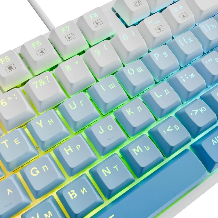 Клавиатура игровая Redragon Cass Blue (71485); USB; механическая; 87 клавиш; 12 (+FN); подсветка RGB; ENG\RUS; белый+синий