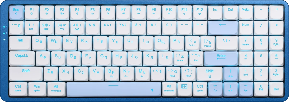 Клавиатура игровая Redragon Eva Pro (72369); USB + (BT/2.4 Ггц); механическая; 96 клавиш; 12 (+FN); RGB подсветка; встроенный аккумулятор; ENG\RUS; бе