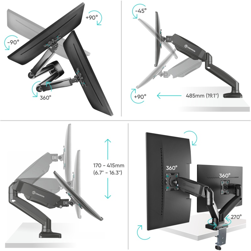 Кронштейн 13" - 32" Крепление для монитора Onkron для 2 устройств (G160 Black***); настольный; 8 кг; VESA 75 x 75 мм, 100 x 100 мм; чёрный