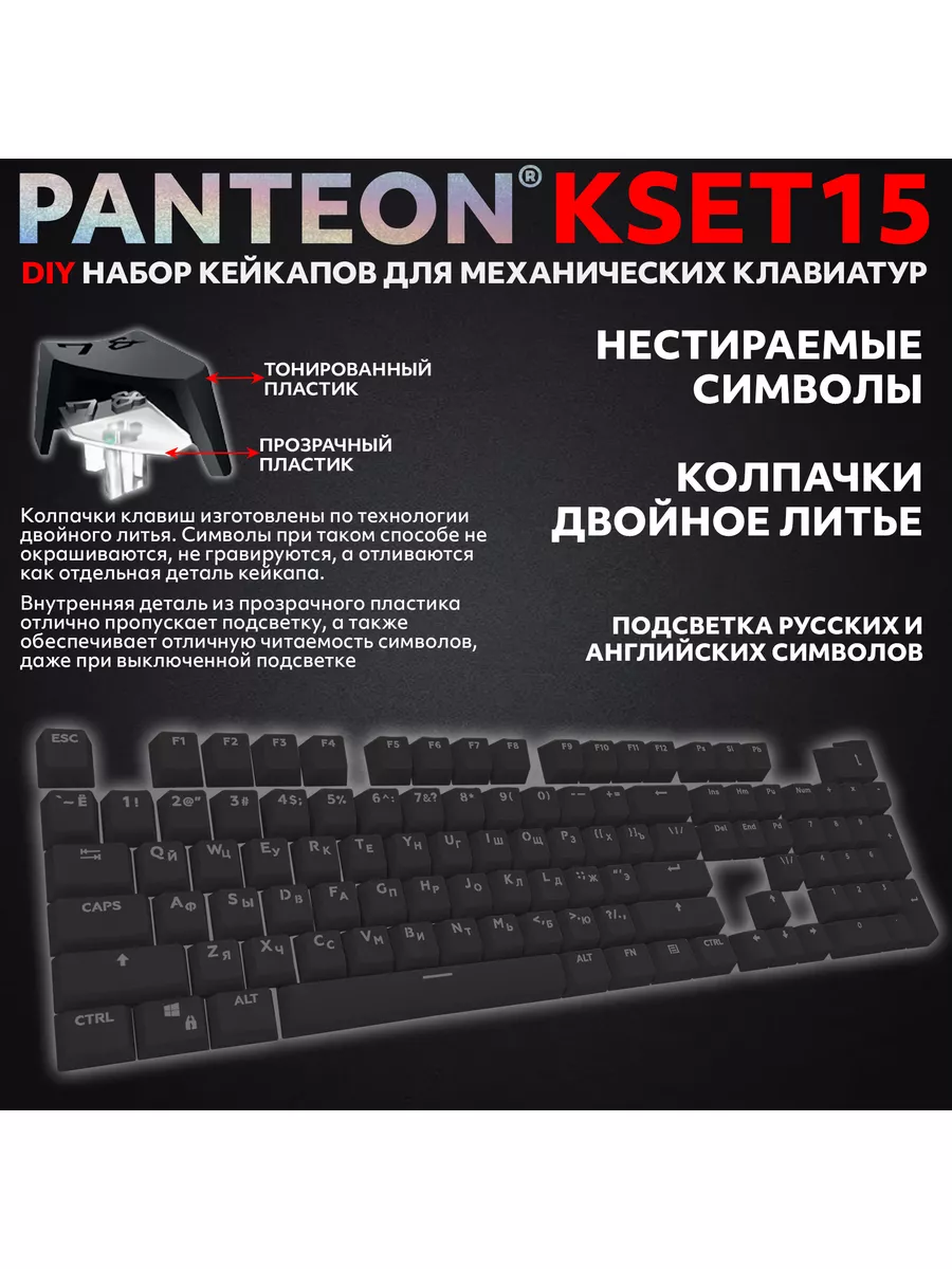 Набор кейкапов для клавиатуры Jet.A PANTEON KSET15 Black (KSET15 Black****); рус/англ; чёрный