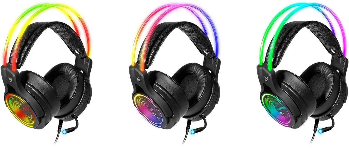 Гарнитура игровая Defender Cosmo PRO (64536***); оголовье (headband); 20 - 20 000 Гц; 32 Ом; 2,1 м; микрофон; регулятор громкости; USB; подсветка LED;