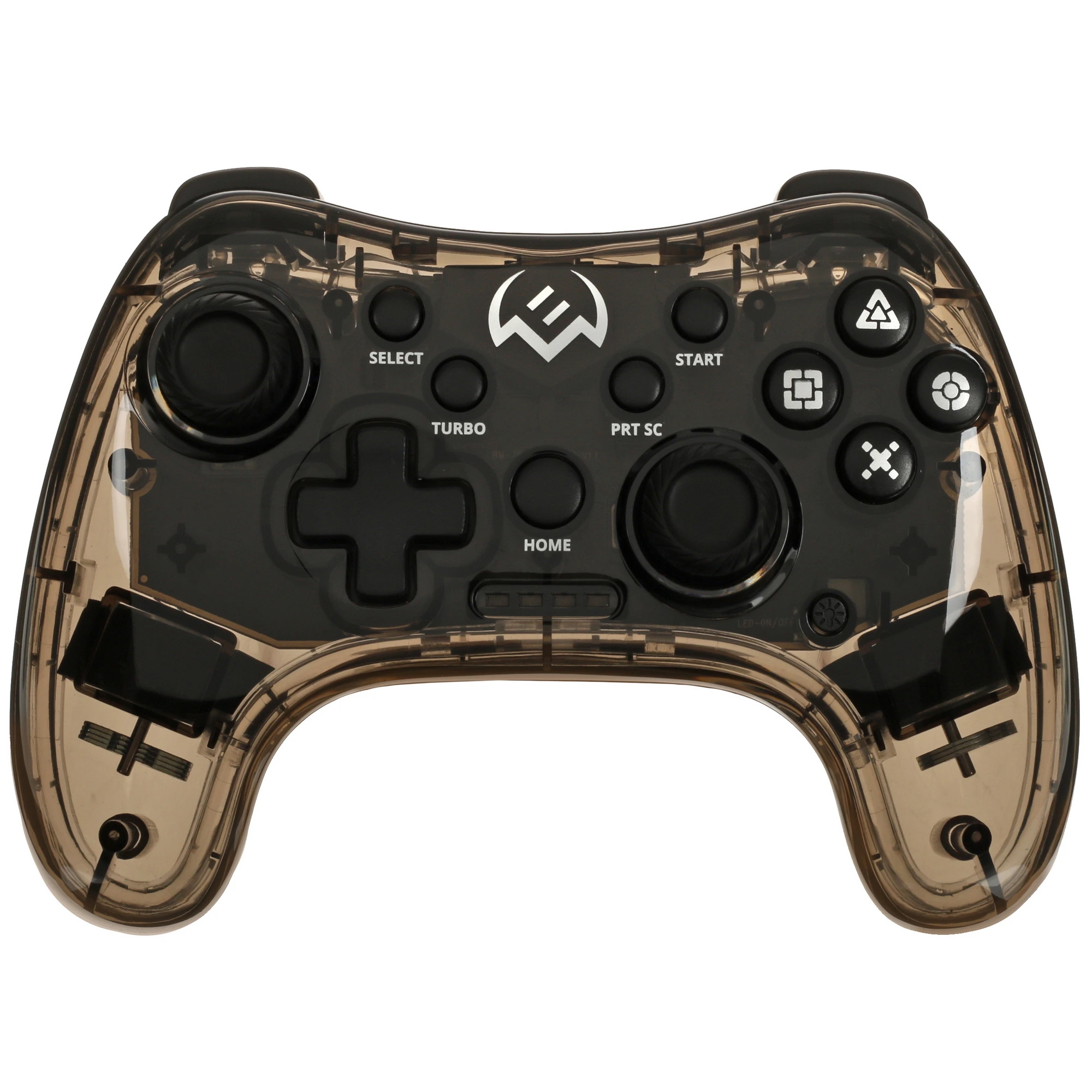 Геймпад беспроводной Sven GC-5050 (SV-016029); PS3/4, PC, Android; обратная связь; 14 кнопок; 2 мини-джойстика; виброотдача; RGB-подсветка; прозрачный