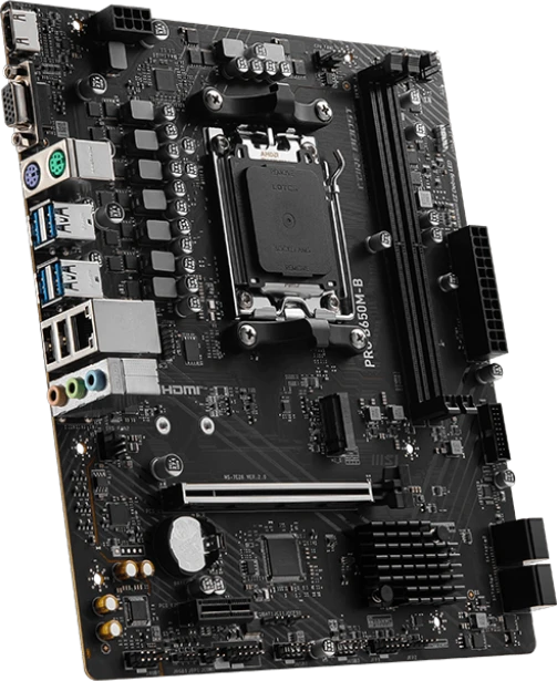Материнская плата MSI B650M-B (PRO B650M-B***); Socket AM5; mATX; AMD B650; 2хDDR5(6800); 1xPCI-E x16; ; 1 x PCI-E x1; D-Sub; HDMI; 4(SATA 6Gb/s); Rea