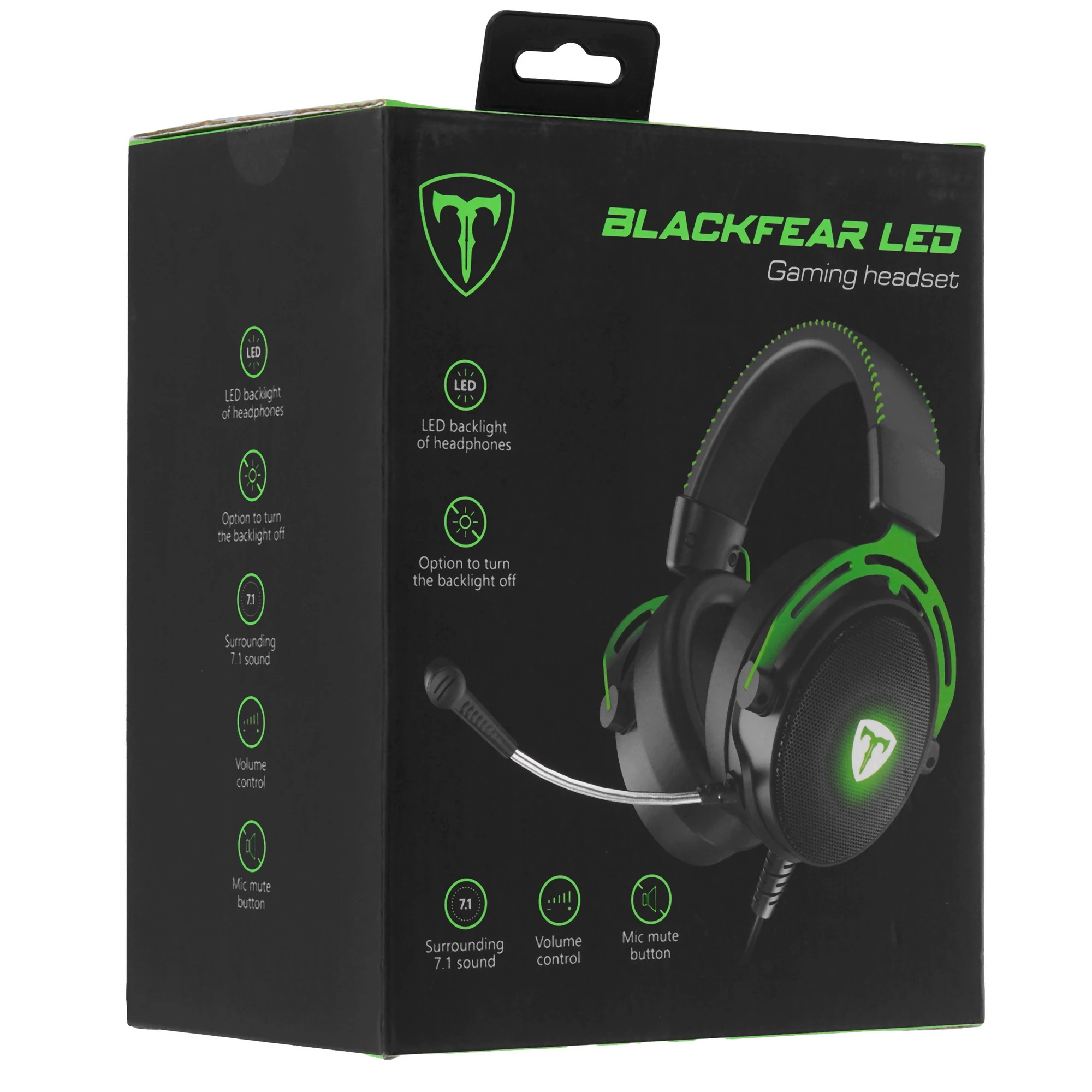 Гарнитура игровая T Line BlackFear (64710); оголовье (headband); 20 - 20 кГц; 32 Ом; 2 м; виртуальный 7.1; регулятор громкости; USB; подсветка LED