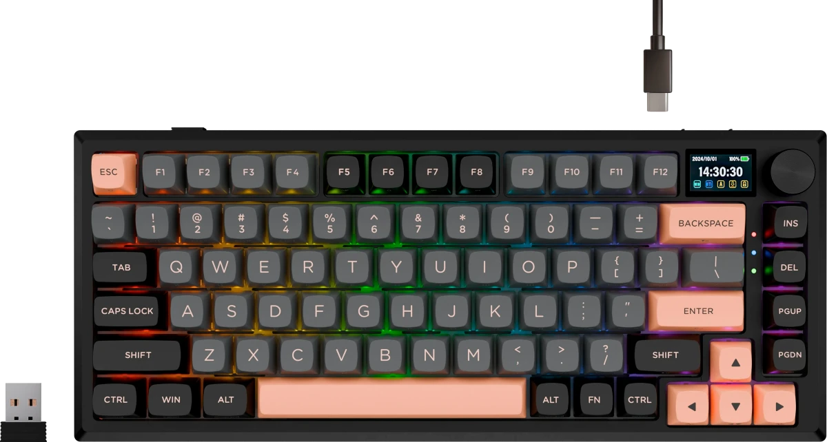 Клавиатура игровая Redragon Eclipse Pro Black (72708); USB + (BT/2.4 Ггц); механическая; 83 клавиш; Hot Swap; 12 (+FN); экран; RGB подсветка; встроенн