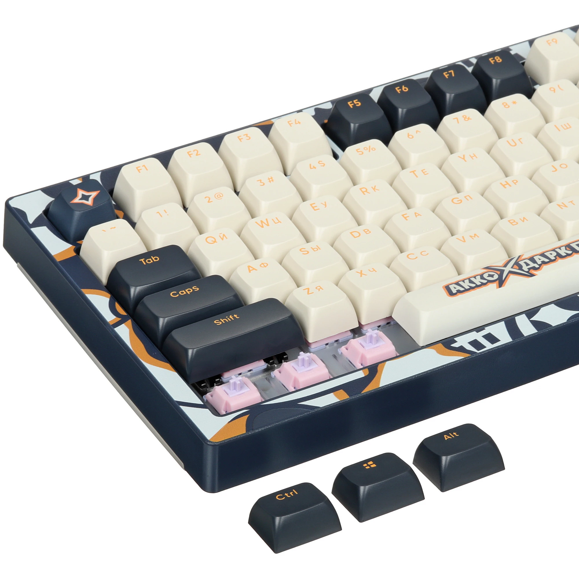 Клавиатура проводная Dark Project x AKKO 5075S Blue (DP-KD-5075-AKK); механическая; switch - Akko Fairy; 75 клавиш; RGB; 1,8м; белый+оранжевый