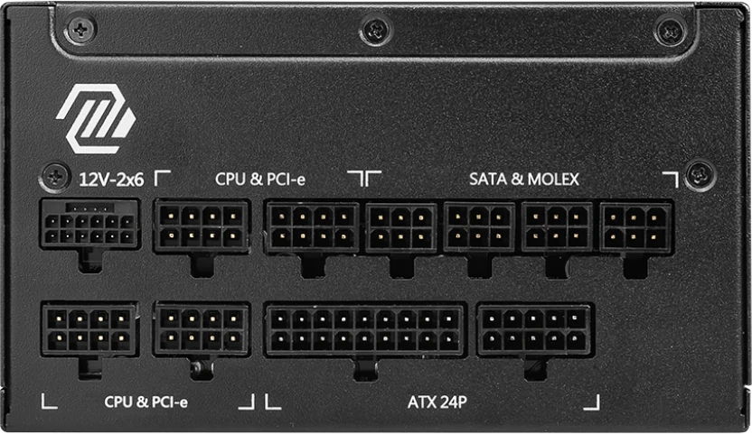 Блок питания 1000 Вт MSI MAG A1000GL PCIE5 12VHPWR (306-7ZP9B11-CE0); 1x24 pin; 2x8(4+4) pin; 12xSata; 4xMolex; 4x6+2-pin PCI-E; 80+ Gold; отстегивающ