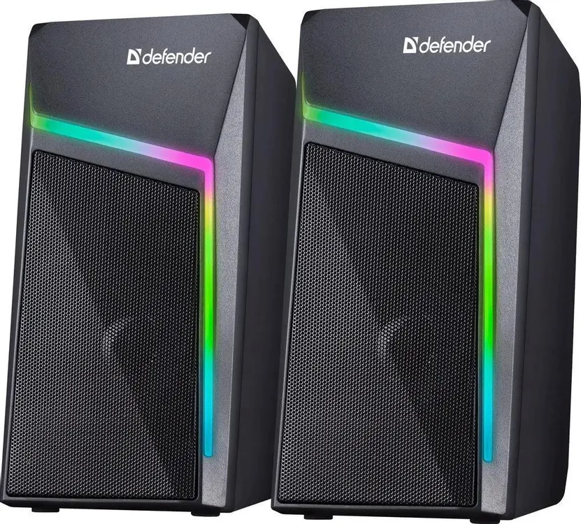 Акустическая система 2.0 Defender STELLAR (65043***); 6 Вт; 100 - 20000 Гц; пластик; подсветка; регулятор громкости на шнуре; USB; чёрный
