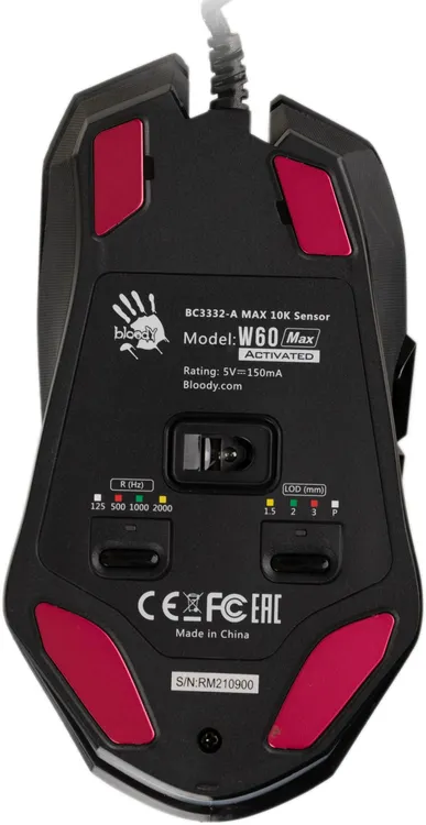 Мышь игровая A4Tech Bloody W60 Max Black (W60 MAX STONE BLACK***); USB; оптический; 10000 dpi; 8 кно