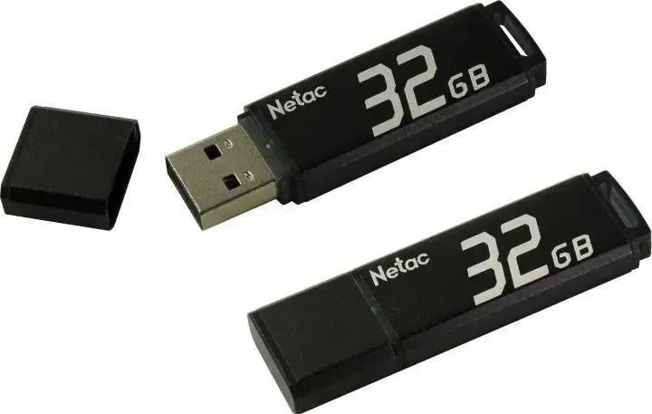 Накопитель USB-флэш 32 ГБ Netac U351 (NT03U351N-032G-20BK); USB 2.0; классическая, с колпачком; чёрный