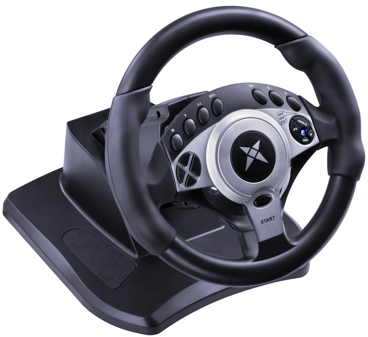 Руль Defender Glazer (64066); проводной; газ/тормоз; PC, PS3/4, XBOX 360/One/S/X, Nintendo Switch, Android; USB; 18 кнопок; виброотдача; чёрный
