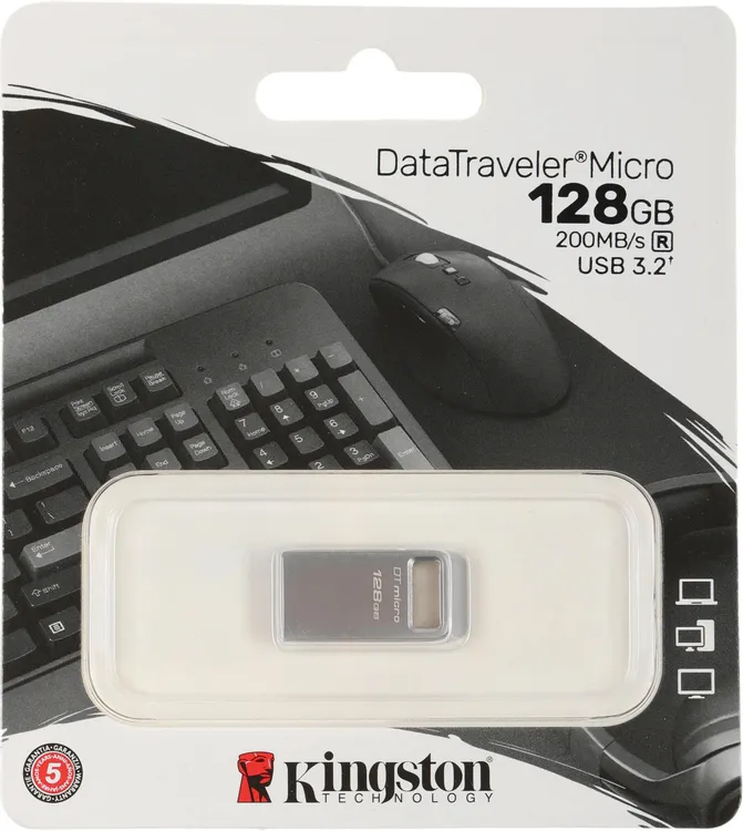 Накопитель USB-флэш 128 ГБ Kingston DataTraveler Micro (DTMC3G2/128GB***); USB 3.2; моноблок; металл