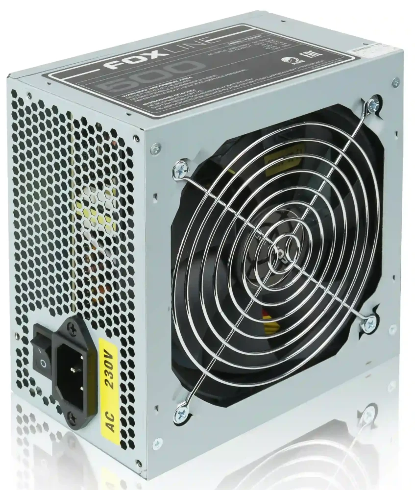 Блок питания 500 Вт Foxline FZ500R; 1x24 pin; 1x8(4+4) pin; 3xSata; 2xMolex; 1x6+2-pin PCI-E; 120 мм; OEM