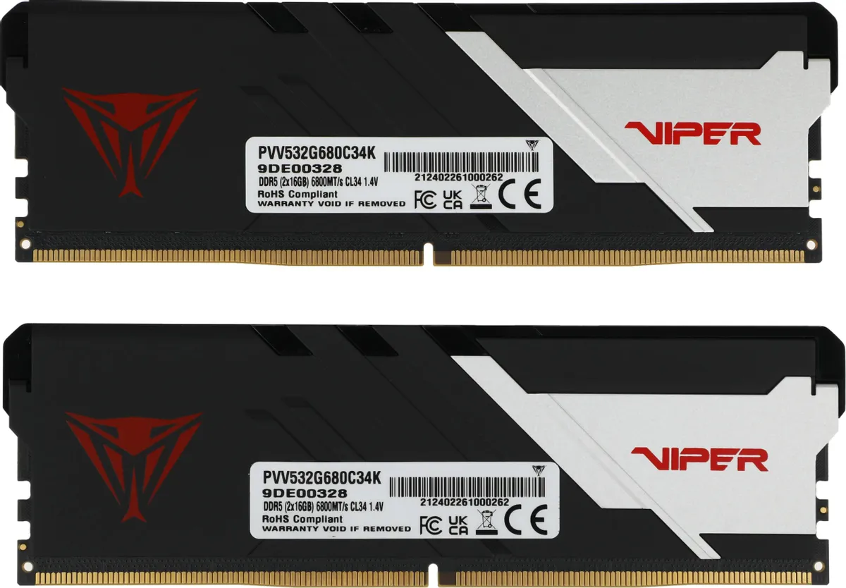 Модуль памяти DDR5 32 Гб (2x16 ГБ) Patriot Viper Venom (PVV532G680C34K); 6800 МГц; радиаторы; RET