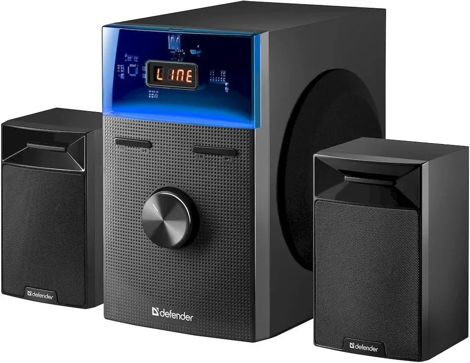 Акустическая система 2.1 Defender Tresor (65092); 50 Вт; 50 Гц  Гц - 20 кГц; дерево; FM тюнер; USB; Bluetooth; беспроводной пульт ДУ; черный