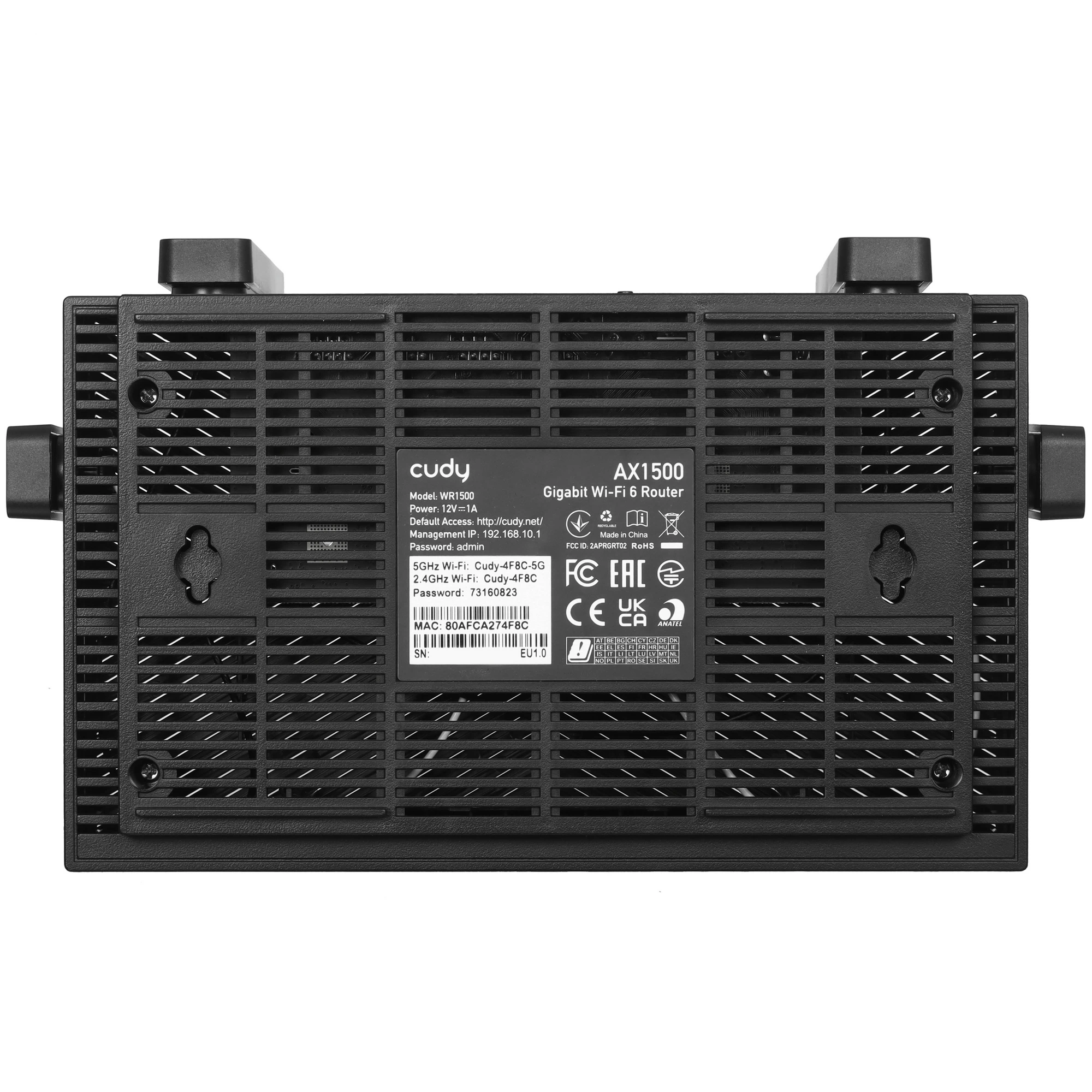 Роутер Cudy WR1500 (AX1500); IEEE 802.11a/b/g/n/ac/ax; 300 Мбит/сек + 1201 Мбит/сек; 3x LAN 1000 Мбит/с; 1x WAN 1000 Мбит/с; 4 ant
