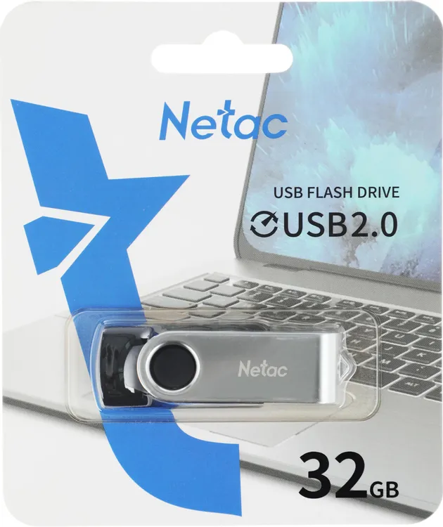 Накопитель USB-флэш 32 ГБ Netac U505 (NT03U505N-032G-20BK); USB 2.0; ротатор; металл + пластик; чёрный + серебристый