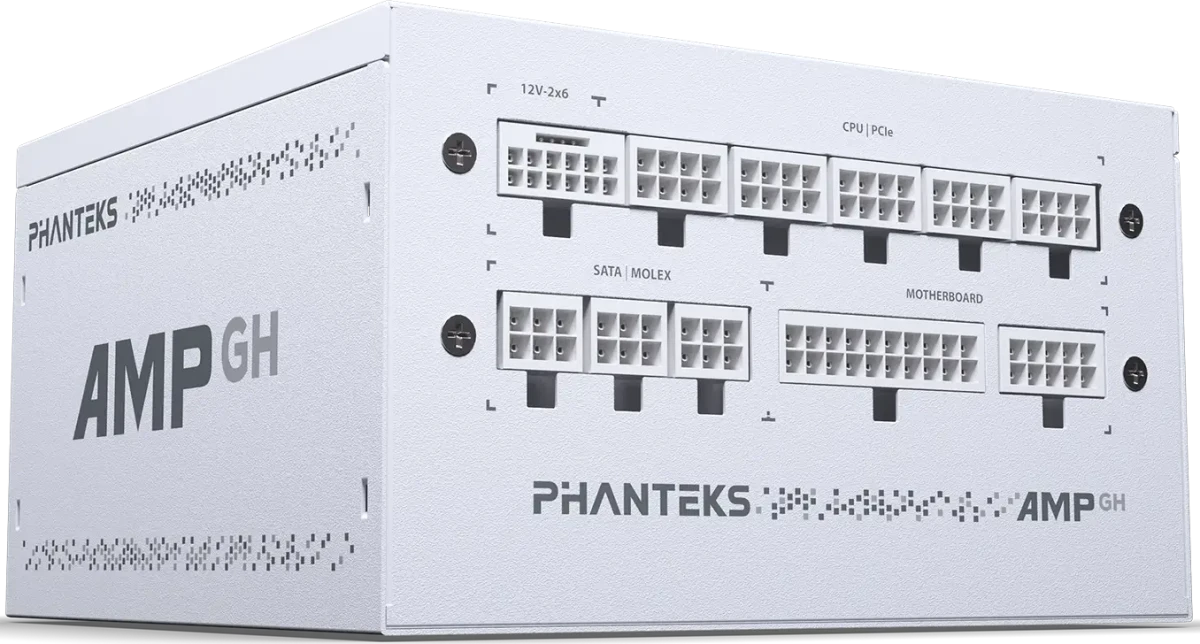 Блок питания 850 Вт PHANTEKS AMP GH 12VHPWR (PH-P850GH_WT01); 1x24 pin; 2x8(4+4) pin; 10xSata; 2xMolex; 3x6+2-pin PCI-E; 80+ Gold; APFC; отстегивающие