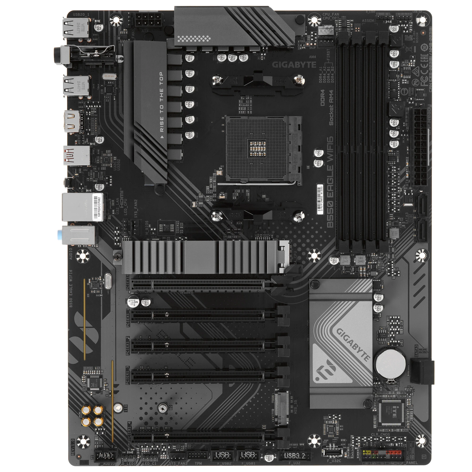 Материнская плата Gigabyte B550 EAGLE WIFI6; Socket AM4; ATX; AMD B550; 4хDDR4(3200); 5xPCI-E x16; 1xHDMI; 4(SATA 6Gb/s); 7.1 Audio; 1GbE+Wi-Fi 6/BT 5
