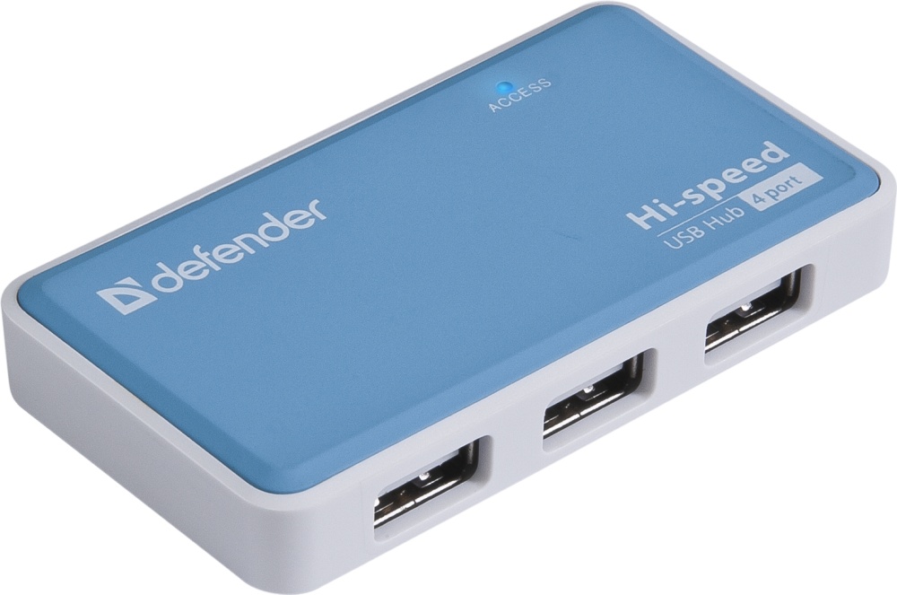 Концентратор USB внешний Defender Quadro Power (83503***); USB 2.0; 4xUSB; 4-порта; блок питания DC 5В, 2А; синий