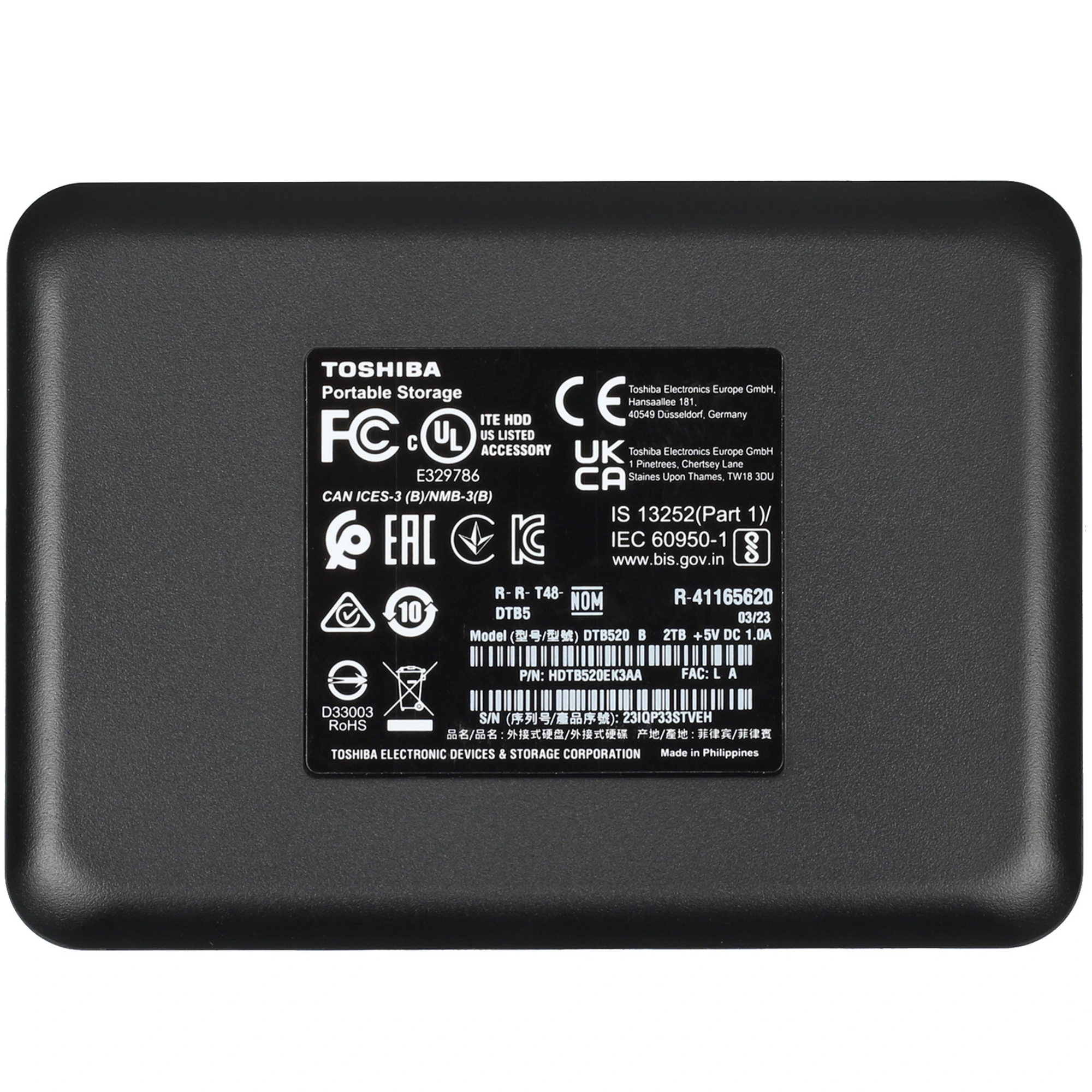 Внешний жесткий диск 2 ТБ Toshiba Canvio Basics (HDTB520EK3AA***); 2,5"; USB 3.0; чёрный