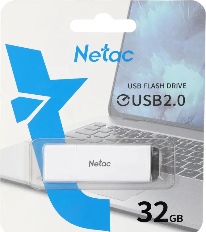 Накопитель USB-флэш 32 ГБ Netac U185  (NT03U185N-032G-20WH); USB 2.0; классическая, с колпачком; пластик; белый