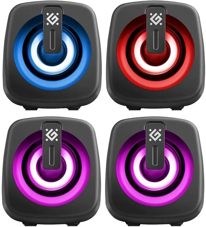 Акустическая система 2.0 Defender J1 (65961); 6 Вт; 90 - 20 кГц; пластик; LED подсветка; регулировка на шнуре; jack 3.5 mm; питание USB; чёрный