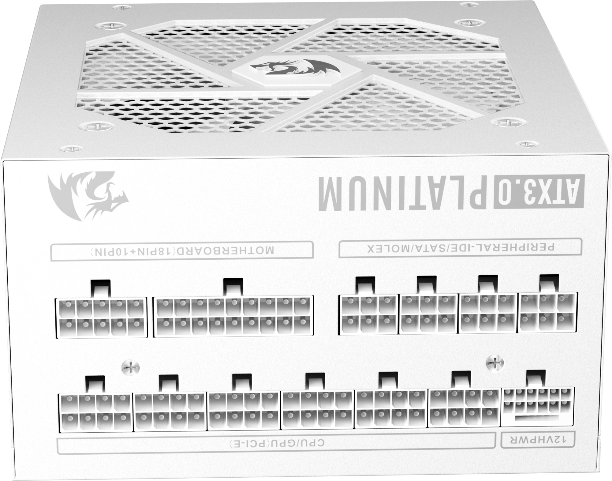 Блок питания 1300 Вт Redragon RGPS-1300W White 12VHPWR (71814); 1x24 pin; 2x8(4+4) pin; 12xSata; 4xMolex; 4x6+2-pin PCI-E; 80+ Platinum; отстегивающие