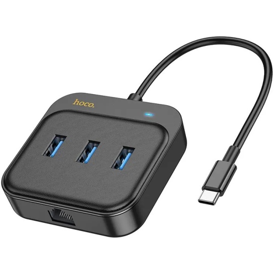 Концентратор USB внешний  HOCO HB35 Easy link 2.0 Type-C; USB Type-C; 3xUSB 2.0; 1xRJ45; 0.2 м; чёрный