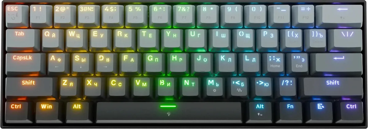 Клавиатура игровая Redragon Fizz RT (72300); USB; механическая; магнитные переключатели; 61 клавиш; Hot Swap; подсветка RGB; отсоединяемый кабель; ENG