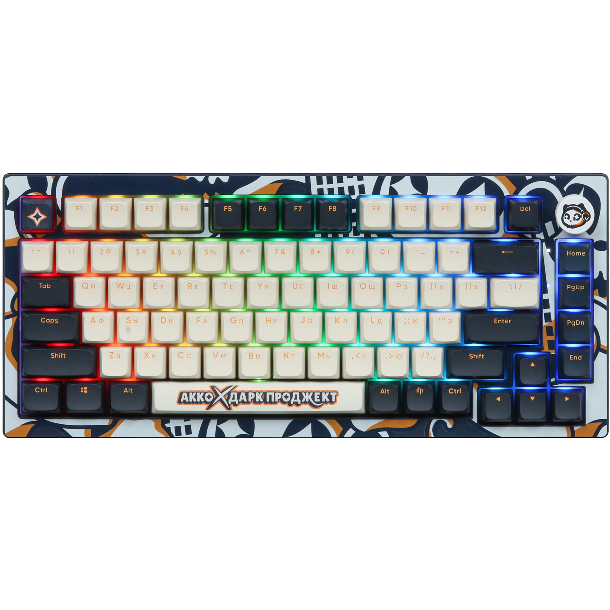 Клавиатура проводная Dark Project x AKKO 5075S Blue (DP-KD-5075-AKK); механическая; switch - Akko Fairy; 75 клавиш; RGB; 1,8м; белый+оранжевый