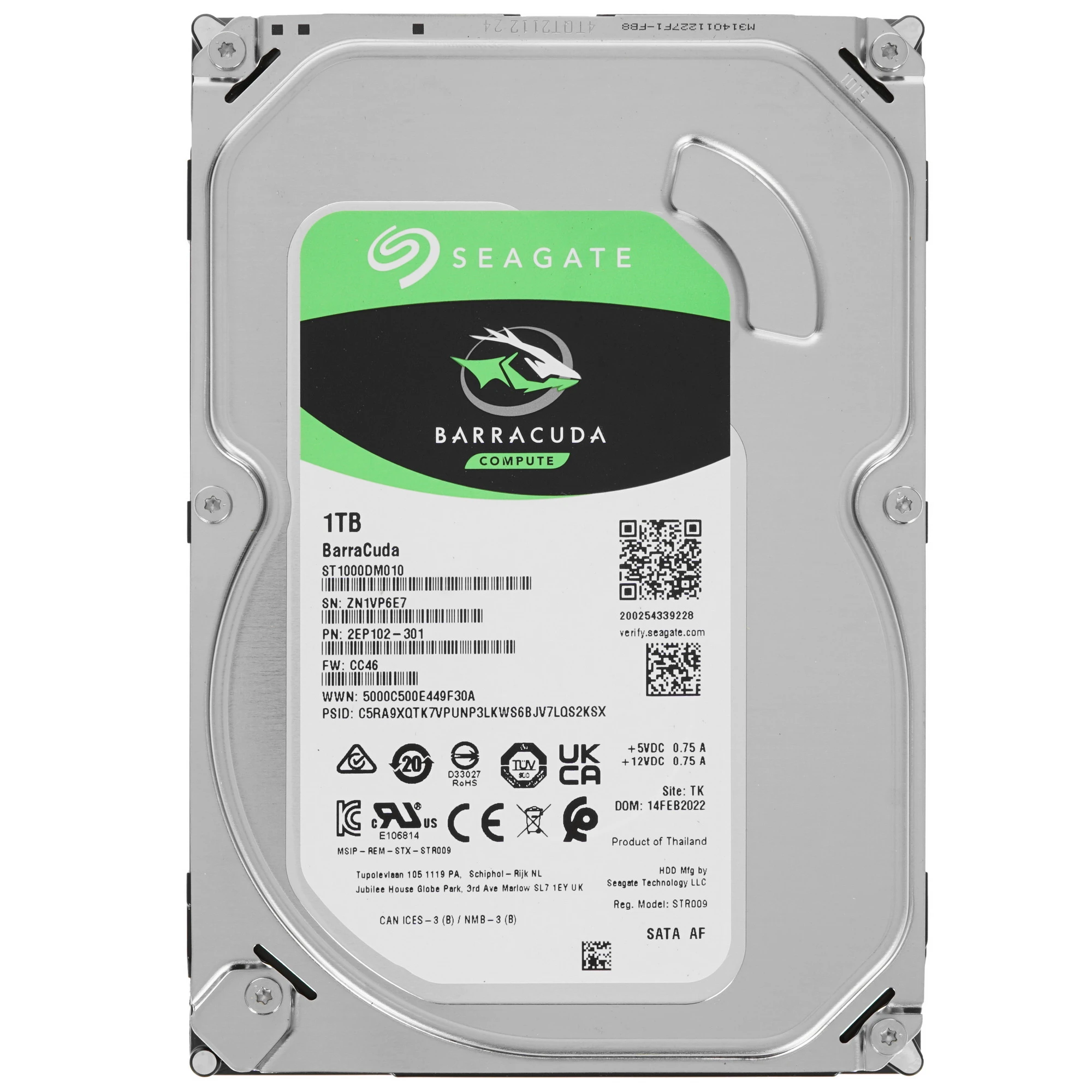 Жесткий диск 1 ТБ Seagate Original (ST1000DM010***); 3,5"; 7200 об/мин; 64 МБ; SATA III