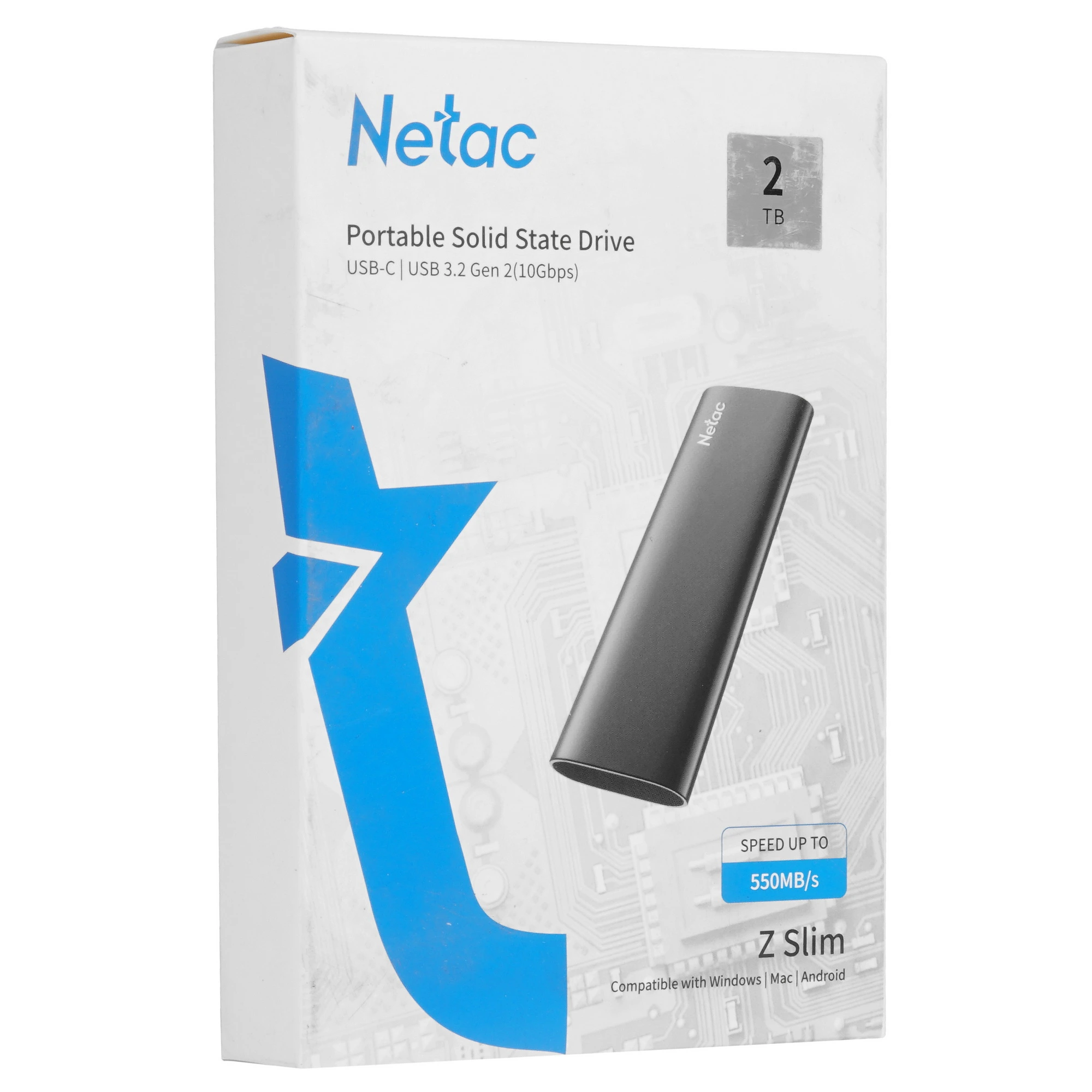 Внешний SSD 2 ТБ Netac SSD Z Slim (NT01ZSLIM-002T-32BK***); M.2; USB 3.2 Type C; чёрный