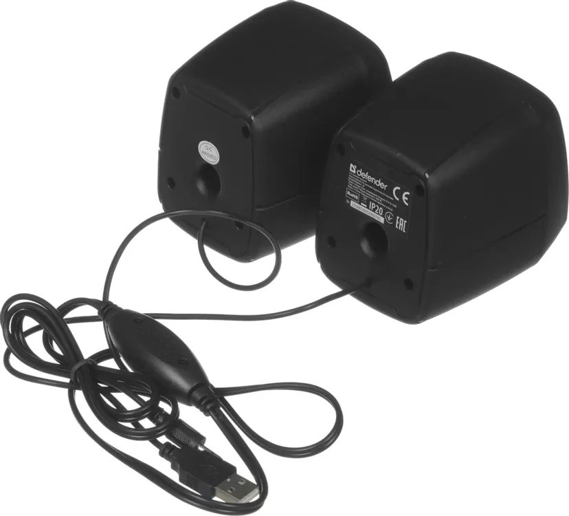 Акустическая система 2.0 Defender J2 (65962); 6 Вт; 90 - 20 000 Гц; пластик; LED подсветка; регулировка на шнуре; jack 3.5 mm; питание USB; чёрный