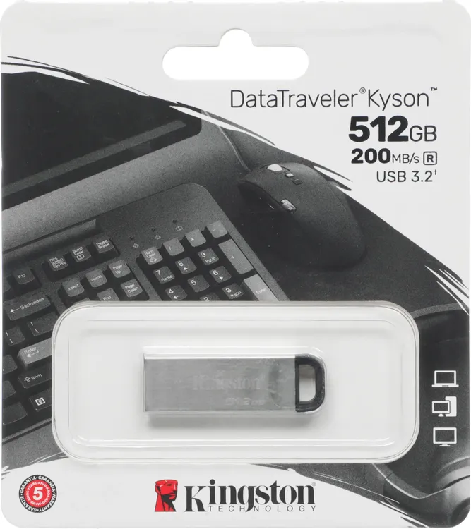 Накопитель USB-флэш 512 ГБ Kingston DataTraveler Kyson (DTKN/512GB; USB 3.2; моноблок; металличе