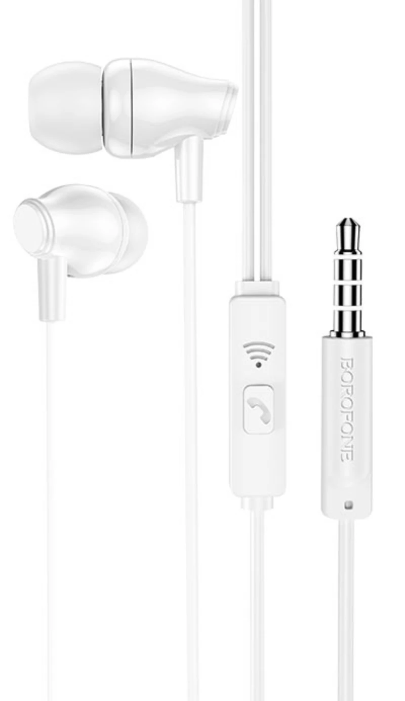 Гарнитура проводная Borofone BM61 Wanderer White, Mini-jack 3,5мм , внутриканальные, без крепления, 20 Гц - 20 кГц, 16 Ом, 1,2 м, 13 г, белый